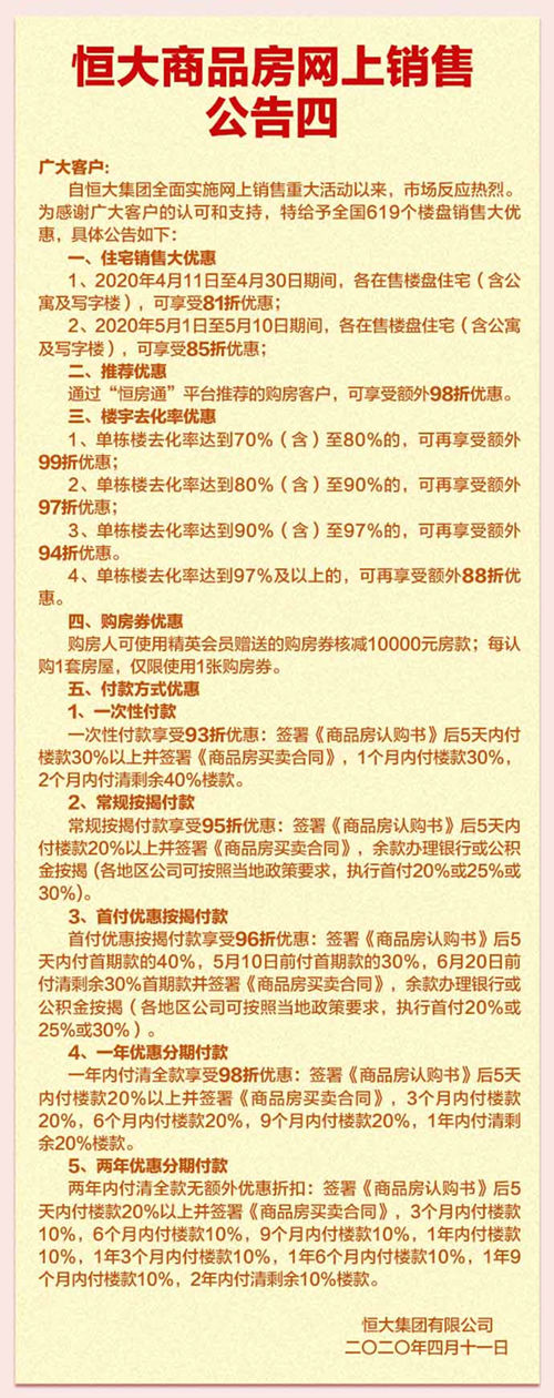 恒大全国楼盘降价促销公告